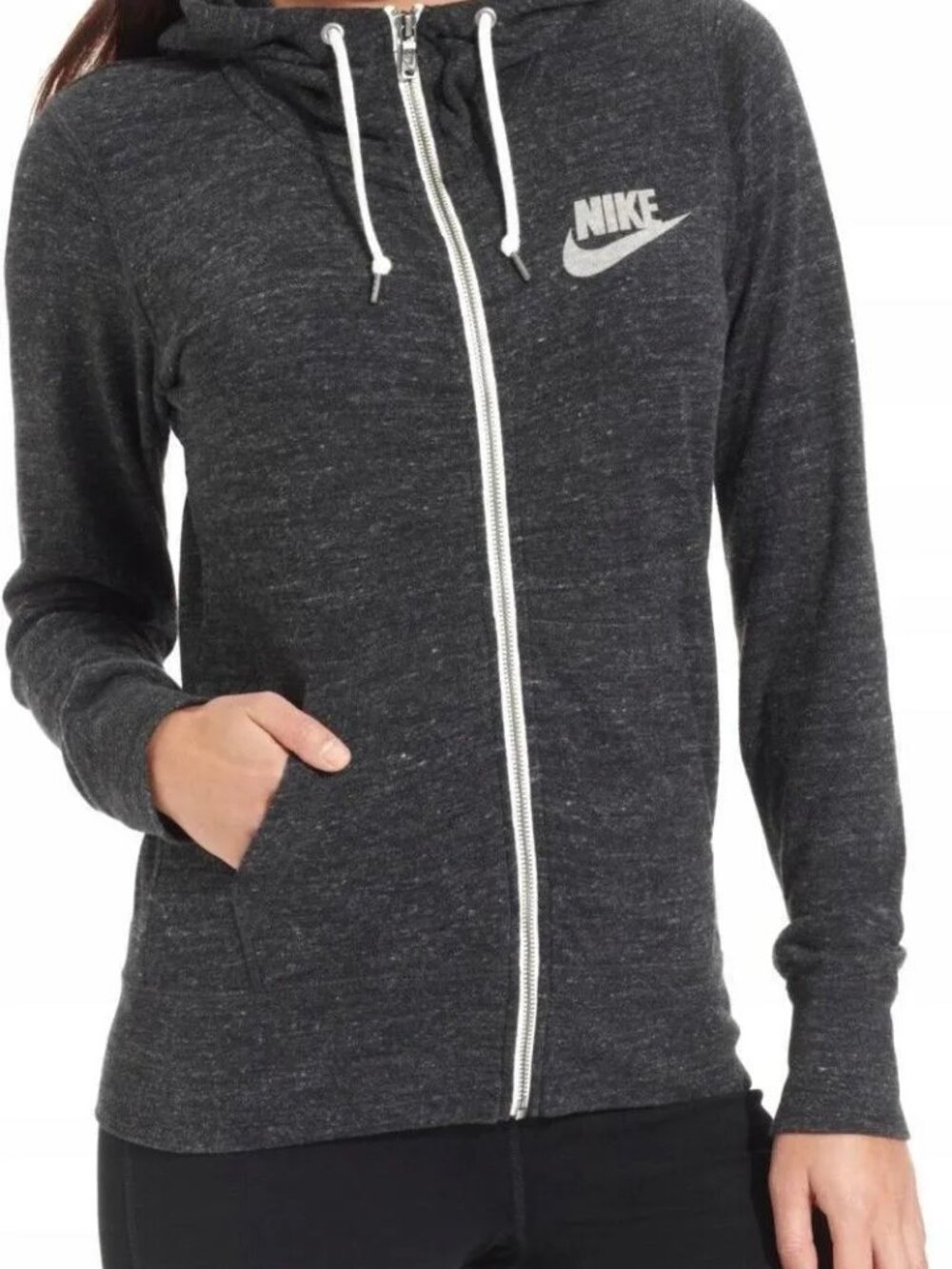 Nike Women's Black Gym Vintage Heather Casual Full-Zip Hoodie Size L